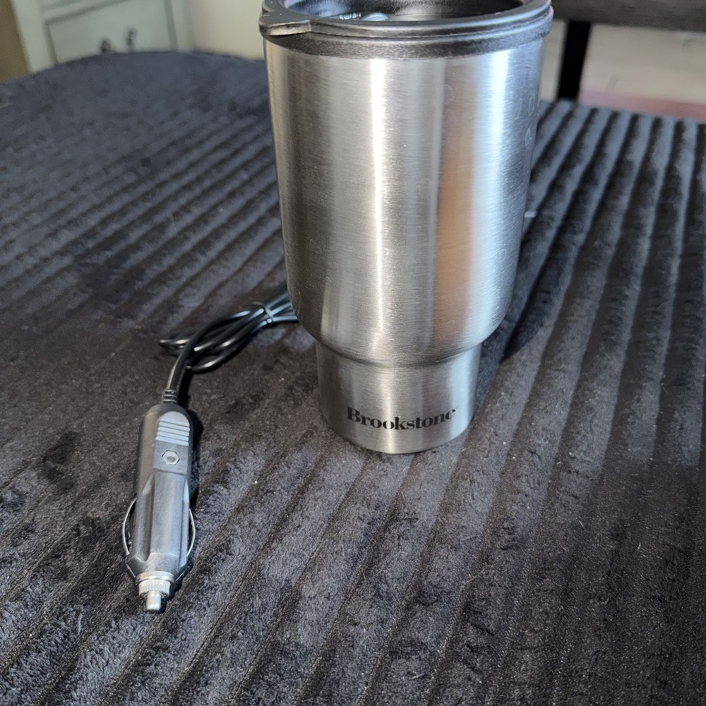 Brookstone Heated Travel Mug 12V Car Adapter Stainless Steel Electric Coffee Cup